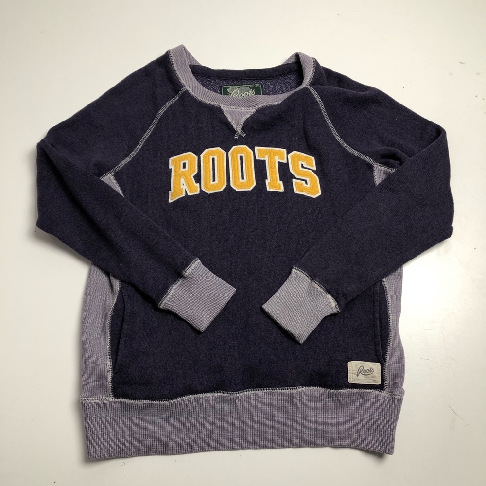 Roots Crewneck Sweater Purple Yellow Womens